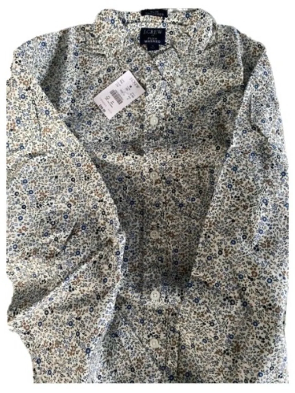J. Crew Cream Button-Down Shirt with Blue and Brown Floral Print